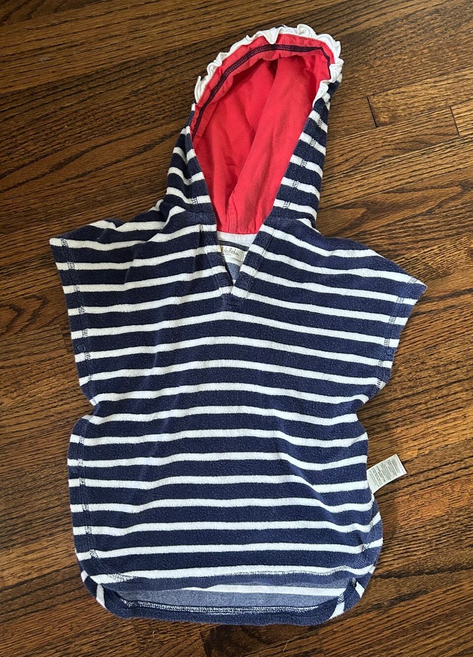 Baby Boden Boy's Shark Blue White Stripe Hooded Swim Cover Up - 18-24 Months